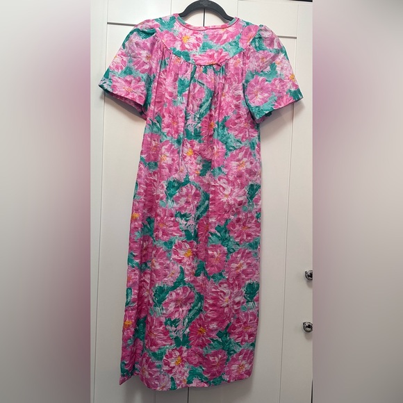 Pink Floral Nightgown Pajama Dress Snap Front Sz SML NEW! - Picture 2 of 4